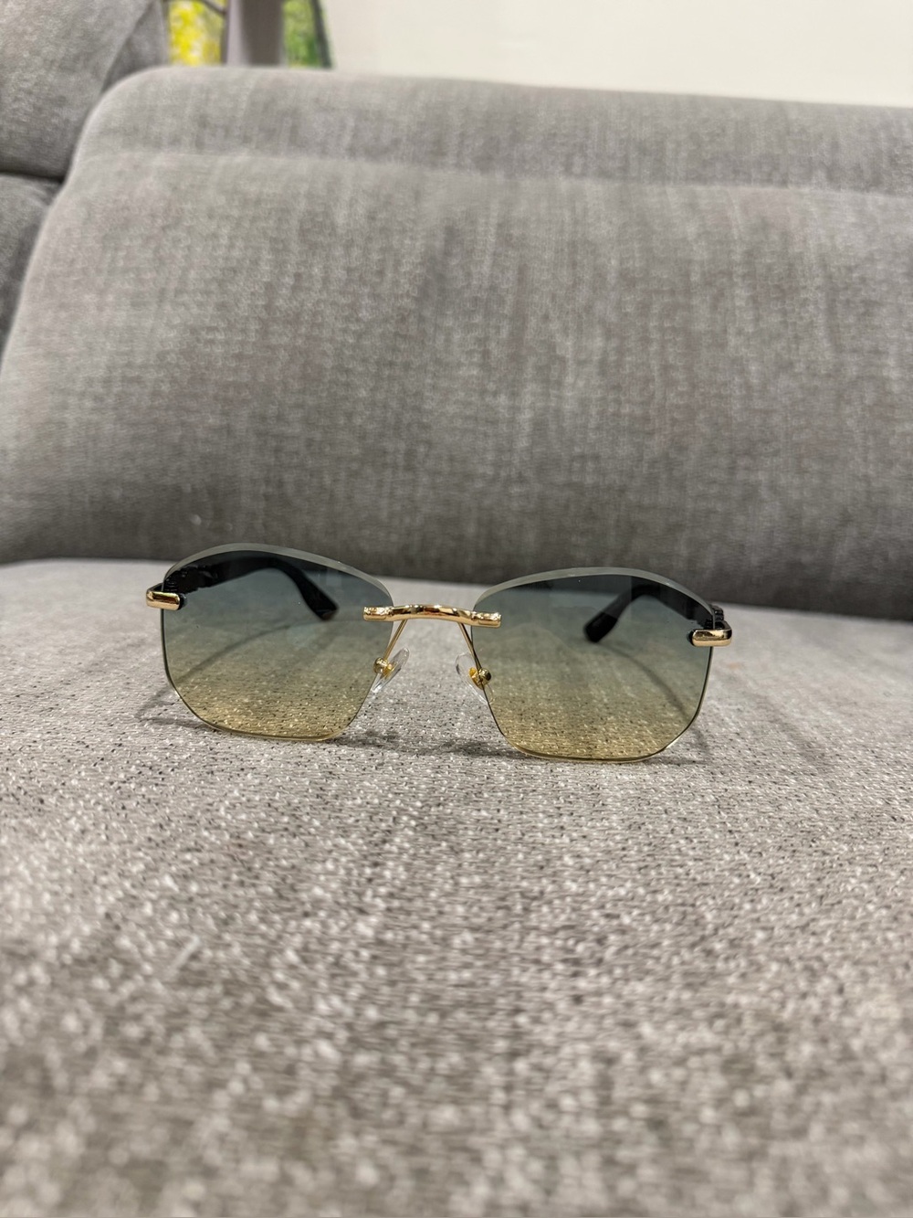 Miu Miu Rimless Sunglasses with Green-to-Gold Gradient Lenses